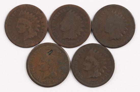 Lot of (5) Indian Head Cents from the 1870's.