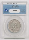 1934 P Maryland Commemorative Silver Half Dollar (ANACS) MS61.