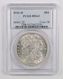 1921 D Morgan Silver Dollar (PCGS) MS63.