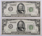 Lot of (2) 1928-A $50 Federal Reserve Notes.