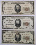 Lot of (3) 1929 $20 National Currency & Federal Reserve Notes.