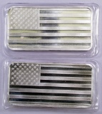 Lot of (2) American Flag 10 oz. Silver Ingot.