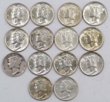 Lot of (14) Mercury Dimes.