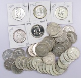 Lot of (45) 90% Silver Half Dollars Franklins & Wakling Liberty.