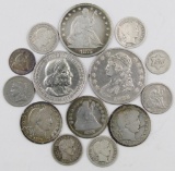 Lot of (14) U.S. Coins. 3 Cent Pieces to Half Dollars.