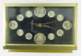 Coin Display Clock With (12) 1964 Coins.