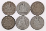 Lot of (6) Seated Liberty Quarters.