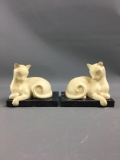 Group of 2 marble base cat bookends