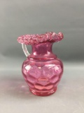 Vintage Fenton ruffle top thumbprint design pink pitcher