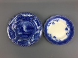 Group of 2 vintage blue plates