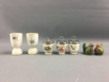 Group of 7 vintage egg cup holders and more