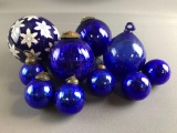 Group of Vintage Blue Glass Ornaments