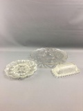 Group of 3 clear glass egg platter and more