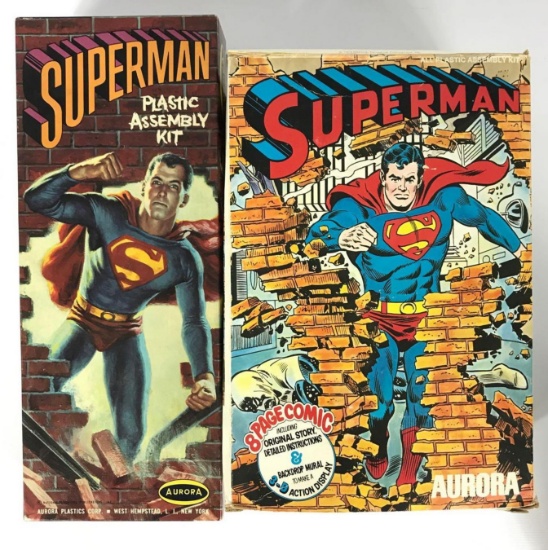 Group of 2 Vintage Aurora Superman Model Kit Boxes and Parts