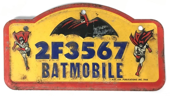 Vintage 1966 Batman and Robin Batmobile License Plate