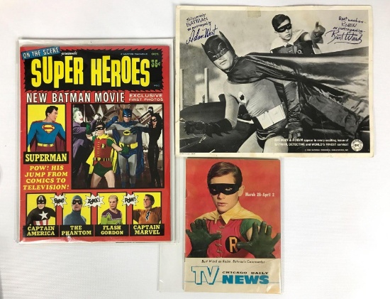 Group of Vintage 1966 Batman Magazine, Photo, and Chicago Daily TV News