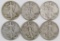 Lot of (6) Walking Liberty Silver Half Dollars.