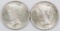 Lot of (2) 1922 P Peace Silver Dollars.