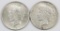 Lot of (2) Peace Silver Dollars.