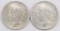 Lot of (2) 1925 P Peace Silver Dollars.