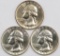 Lot of (3) 1955 D Washington Silver Quarters.