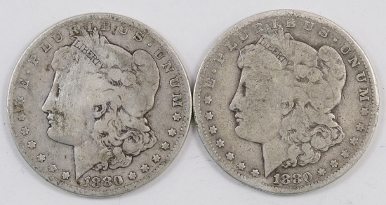 Lot of (2) 1880 O Morgan Silver Dollars.