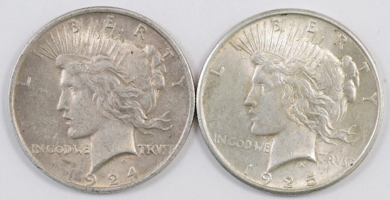 Lot of (2) Peace Silver Dollars.