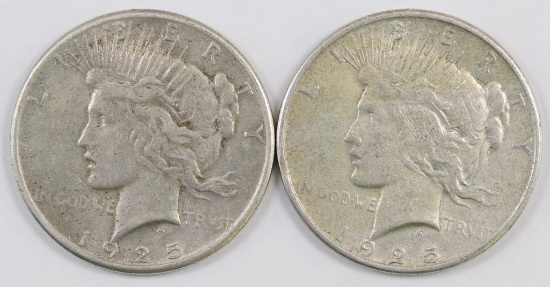 Lot of (2) 1925 P Peace Silver Dollars.