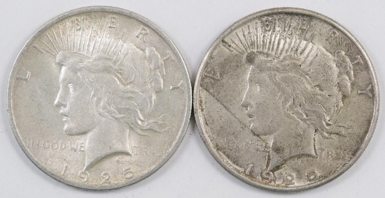Lot of (2) 1925 P Peace Silver Dollars.