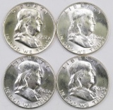 Lot of (4) Franklin Silver Half Dollars.