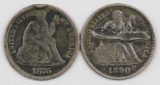 Lot of (2) Seated Liberty Dime Love Tokens.