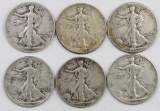 Lot of (6) Walking Liberty Silver Half Dollars.