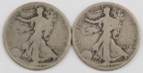 Lot of (2) 1918 S Walking Liberty Silver Half Dollars.