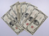 Star Notes: Lot of (10) 1953 & 1963 $5 Legal Tender Star Notes.