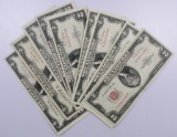 Lot of (12) 1953-A $2 Legal Tender Notes.