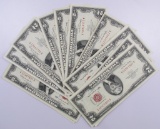 Lot of (12) 1963 $2 Legal Tender Notes.