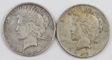 Lot of (2) 1922 P Peace Silver Dollars.