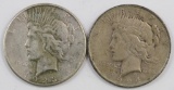 Lot of (2) Peace Silver Dollars.