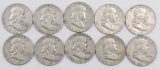 Lot of (10) Franklin Silver Half Dollars.