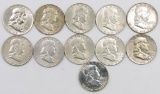 Lot of (11) Franklin Silver Half Dollars.