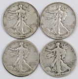 Lot of (4) Walking Liberty Silver Half Dollars.