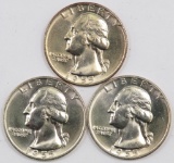 Lot of (3) 1955 D Washington Silver Quarters.