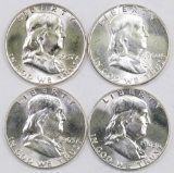Lot of (4) Franklin Silver Half Dollars.