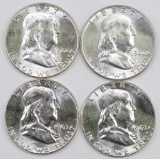 Lot of (4) Franklin Silver Half Dollars.