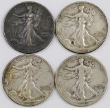 Lot of (4) Walking Liberty Silver Half Dollars.
