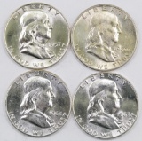 Lot of (4) Franklin Silver Half Dollars.