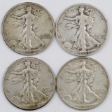 Lot of (4) Walking Liberty Silver Half Dollars.