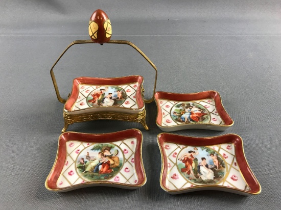 Set of china trinket dishes in carrying case