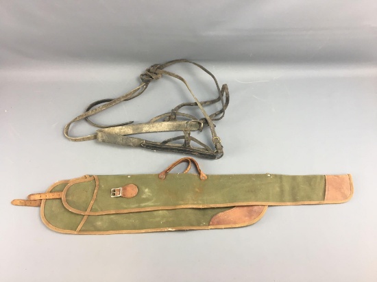 Group of 2 : Antique Horse Halter and Gun Sleeve