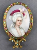 Hand painted porcelain in brass oval frame with opals